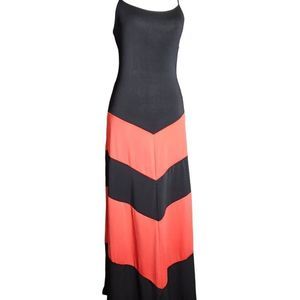 Olinda Hot Pink and Black Chevron Striped Maxi Dress